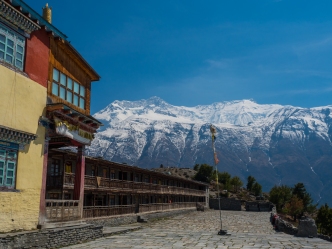 Abandoned monastery with the Annapurna range in the background