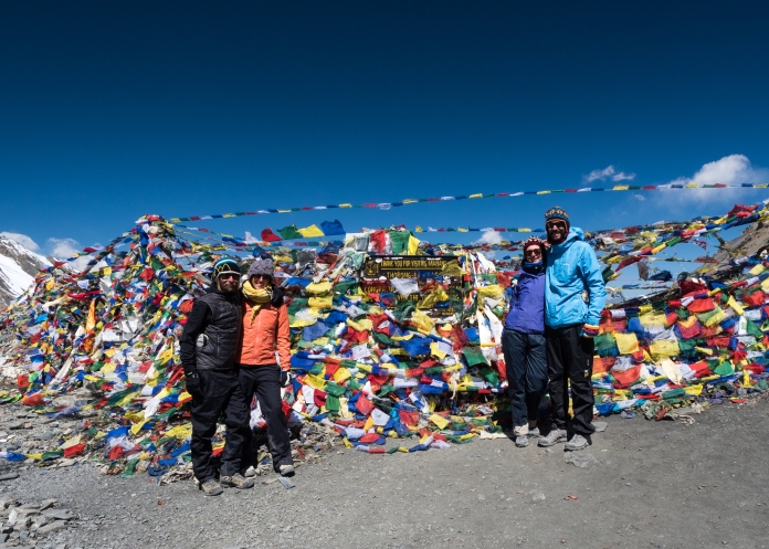The A-Team standing on top of the Annapurna Circuit - post hanging of some prayer flags